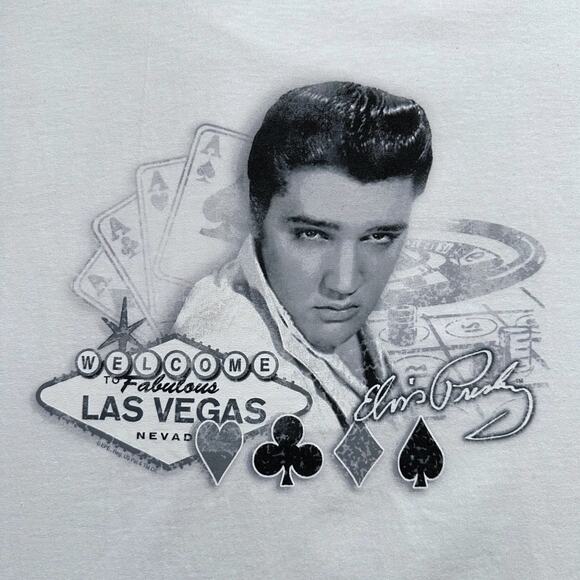 Elvis Presley Las Vegas Ringer Tee White/Black Mens SS Tee 2XL EUC - Picture 3 of 6